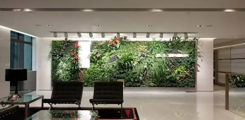 office reception with green wall